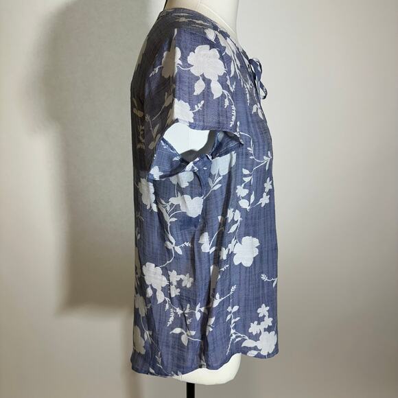 Liz Claiborne Periwinkle Floral V-Neck Tie Studded Blouse Womens Petite Size‎ PM - Picture 3 of 8